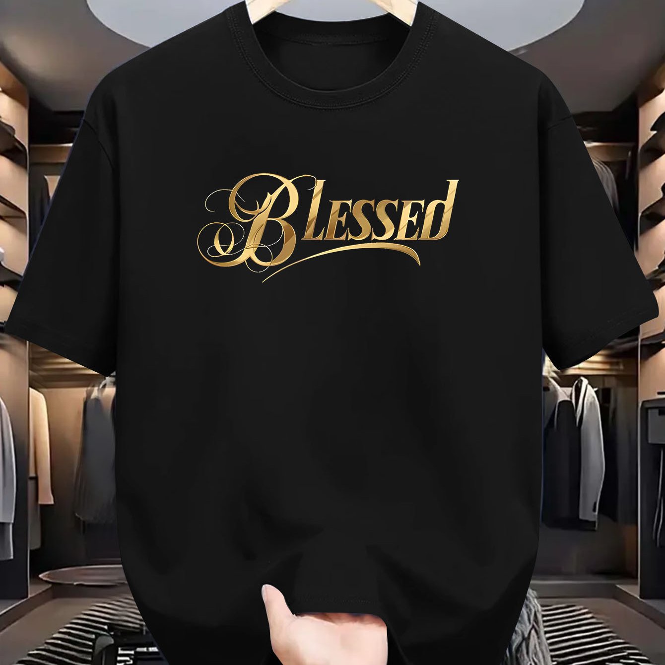 Men's "Blessed" Golden Letter Print Maroon Casual Short Sleeve T-Shirt - Summer Outdoor Gym Training Tee Maximus Echo