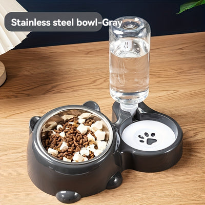 Automatic Pet Feeder And Water Dispenser, Stainless Steel And Plastic, Anti-Slip, No Battery Or Power Needed, for Cats And Small Dogs - Maximus Echo