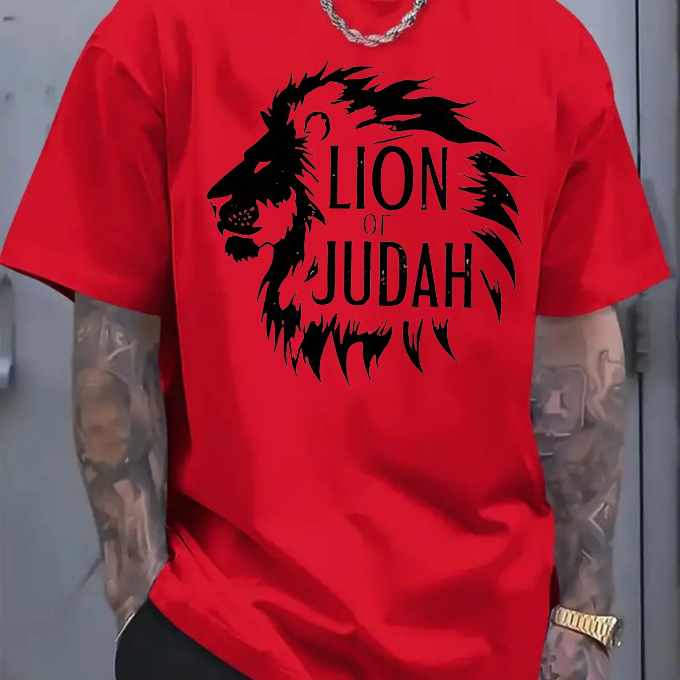 Lion of Judah Graphic T-Shirt - Men'S Red Tee with Bold Black Lion Design - Maximus Echo
