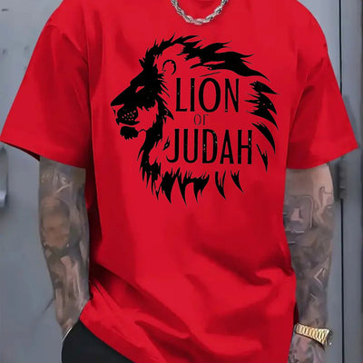 Lion of Judah Graphic T-Shirt - Men'S Red Tee with Bold Black Lion Design - Maximus Echo