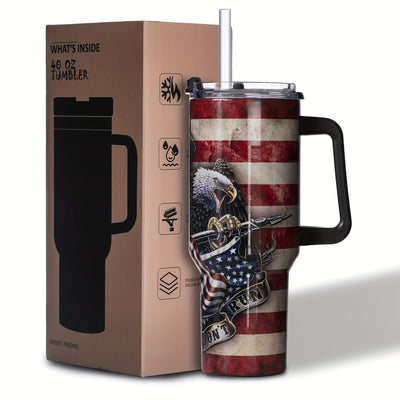Gome American Flag & Eagle 40 oz Tumbler with Handle - Stainless Steel Cup with Straw Maximus Echo