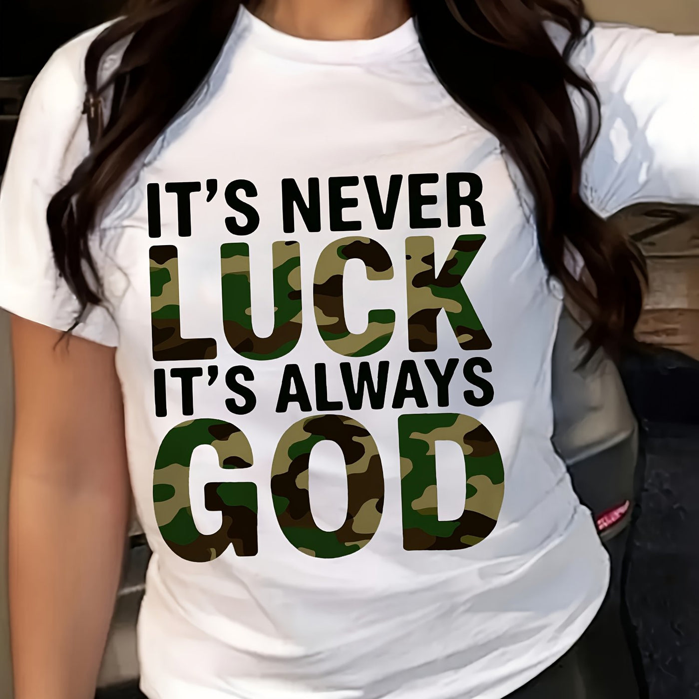 Women'S Casual T-Shirt - "It'S Never Lucky to Be God" Graphic, Comfortable Round Neck - Maximus Echo