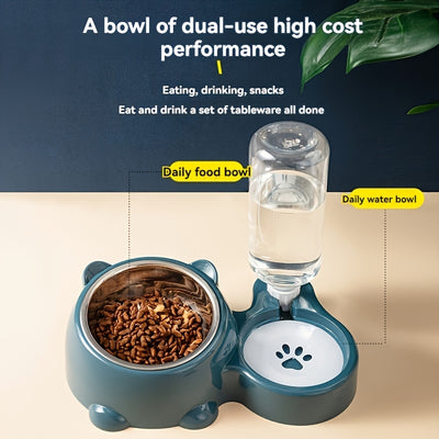 Automatic Pet Feeder And Water Dispenser, Stainless Steel And Plastic, Anti-Slip, No Battery Or Power Needed, for Cats And Small Dogs - Maximus Echo