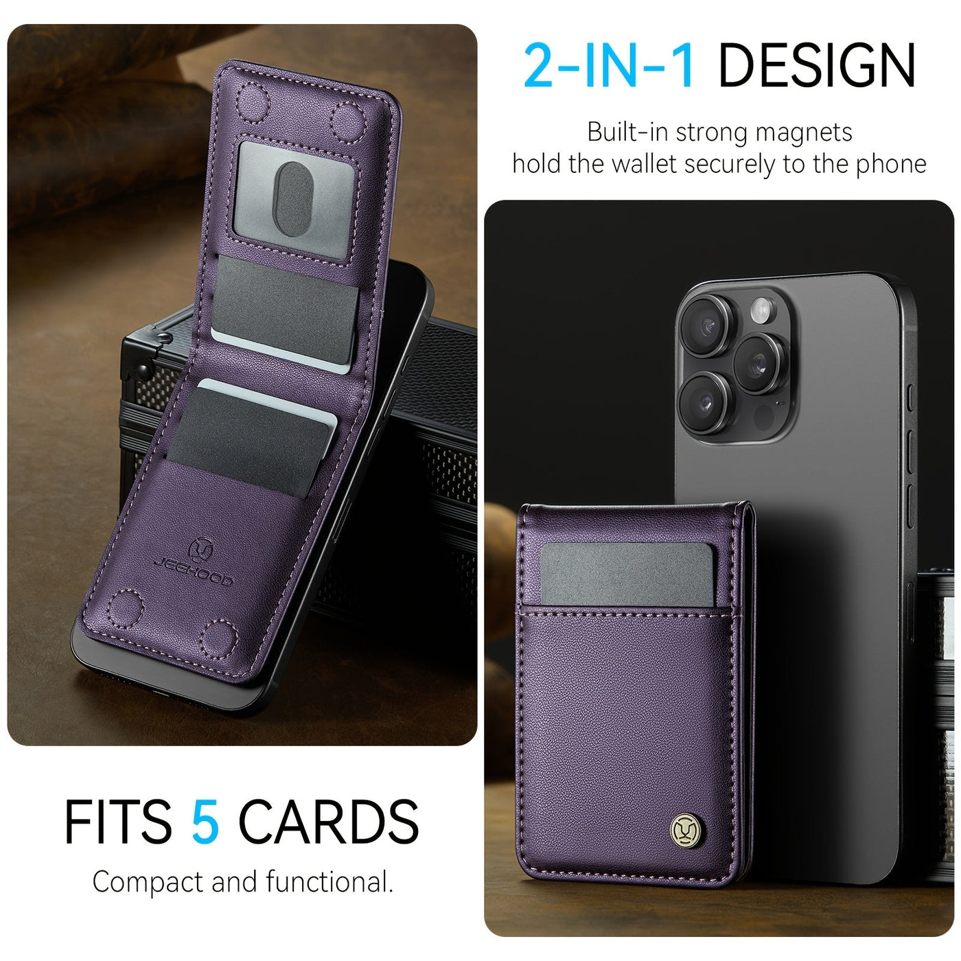 Stylish Magnetic Phone Card Holder - 2-in-1 RFID-Blocking Wallet & Phone Stand, Secure Credit Card Holder with Magnetic Closure, Durable Black Design for Everyday Use Maximus Echo