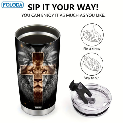 Foloda 20oz Lion-Themed Stainless Steel Tumbler with Lid - Inspirational Design Maximus Echo