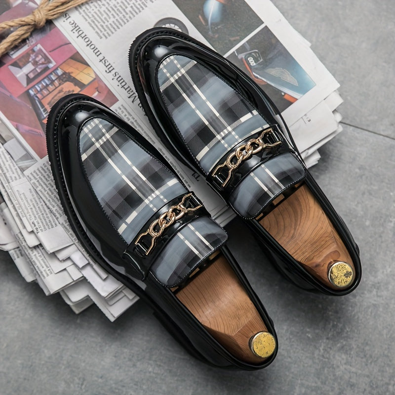 Plus Size Comfy Men's Plaid Slip On Loafer Shoes, Elegant Non Slip Durable Dress Business Footwear - Maximus Echo