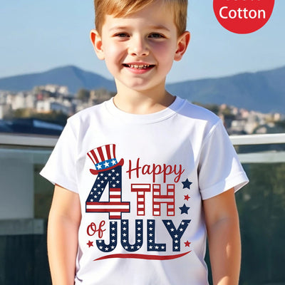 Independence Day 1pc New Summer Boy Happy Fourth Of July Usa Design Short Sleeved 100% Cotton T-shirt Comfy Casual Tees for Girls - Maximus Echo