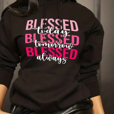 Women's Black Oversized Hooded Sweatshirt with "Blessed" Maximus Echo