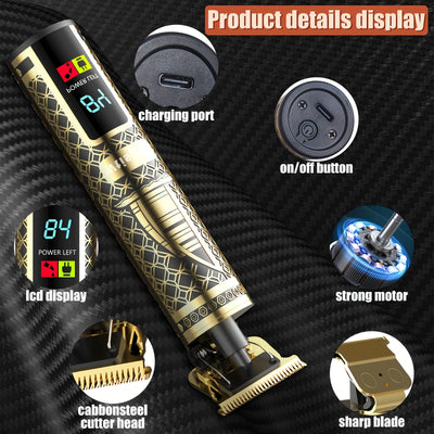 3pcs/se 1pc/sett Men's Professional Golden Hair Clipper & Trimmer Set - USB Rechargeable Hair Cutting Including Electric Shaver,3 Cleaning Brushes Maximus Echo