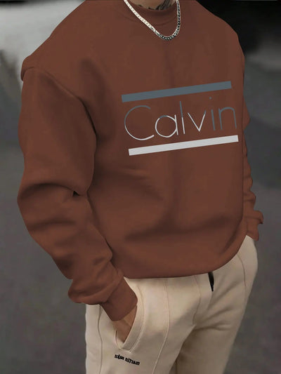 Brown Casual Pullover with "Calvin" Print, Comfortable H-Fit for Outdoor Maximus Echo