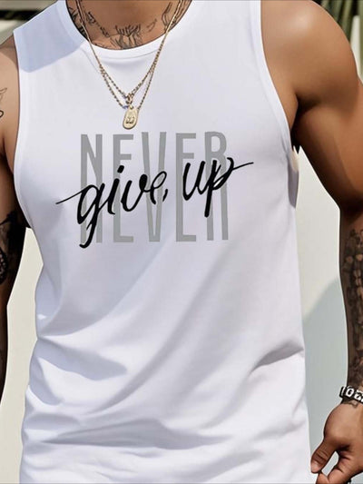 Men's Breathable Cotton Tank Top - "Never Give Up" Motivational Sleeveless Summer Shirt - Maximus Echo