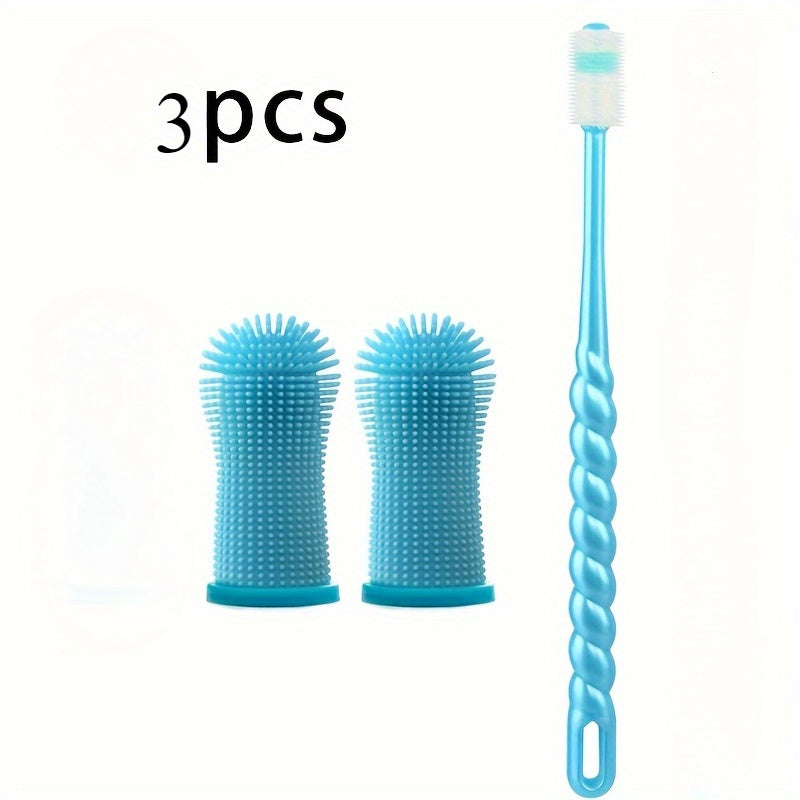 3pcs Pet Dental Care Set, Silicone Dog Toothbrush Set with Finger Brush And Micro-Ciliated Brush, 360 Degree Design, Suitable for Dogs And Cats, Soft Hair,No Battery Required - Maximus Echo