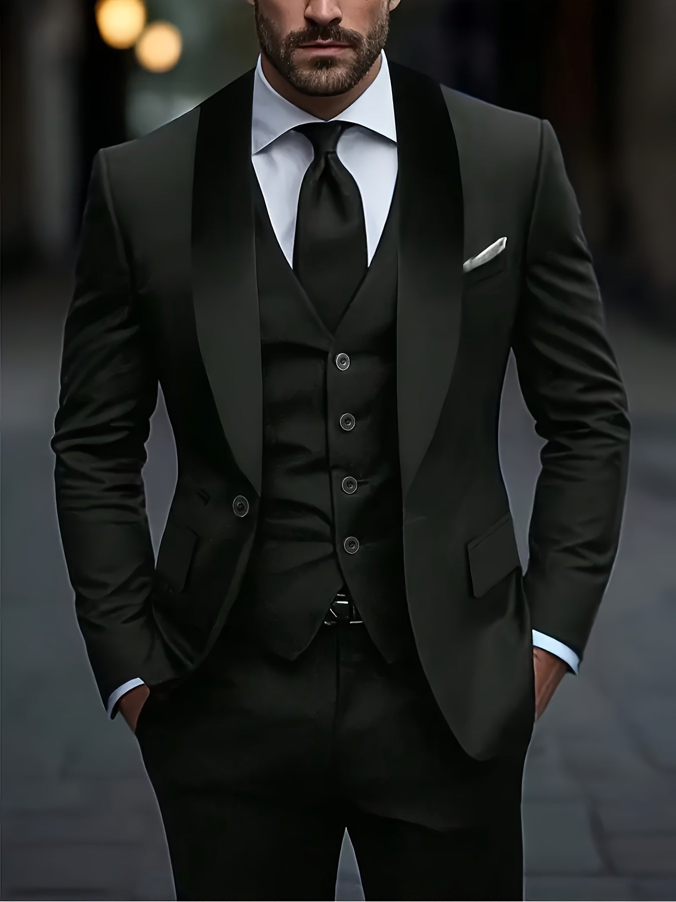 Men's 3pcs suit, plain color green fruit collar suit with jacket and formal trousers, suitable for business gatherings, graduation ceremonies, weddings and parties - Maximus Echo