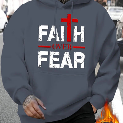 Regular Fit Polyester Men's Casual Knit Hoodie - Faith Over Fear Print Maximus Echo
