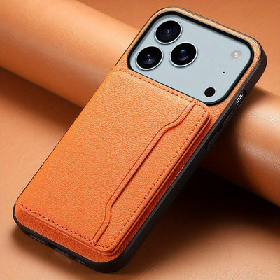 The Denior Phone Case Is Designed for The for iphone 17 Air/Pro/Pro Max Series, Featuring a Lychee Pattern Made of Faux Leather. It Includes Three Card Slots for Holding Credit Cards, ID Cards, Or Cash. This Phone Case Is Ele Maximus Echo
