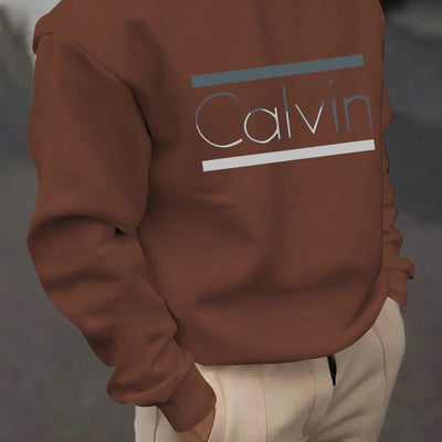 Brown Casual Pullover with "Calvin" Print, Comfortable H-Fit for Outdoor Maximus Echo