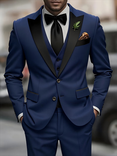 Men's 3pcs suit, plain color green fruit collar suit with jacket and formal trousers, suitable for business gatherings, graduation ceremonies, weddings and parties - Maximus Echo