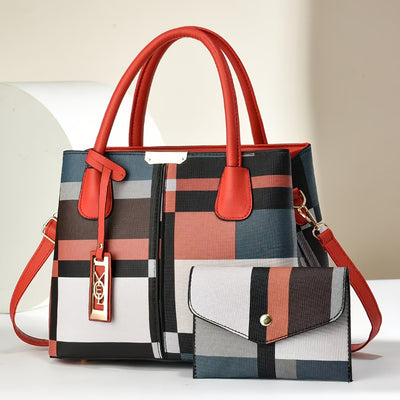 Elegant Women's Tote Bag | Checkered Design, Removable Shoulder Strap, Polyester Lined Interior, Perfect for Commuting - Maximus Echo