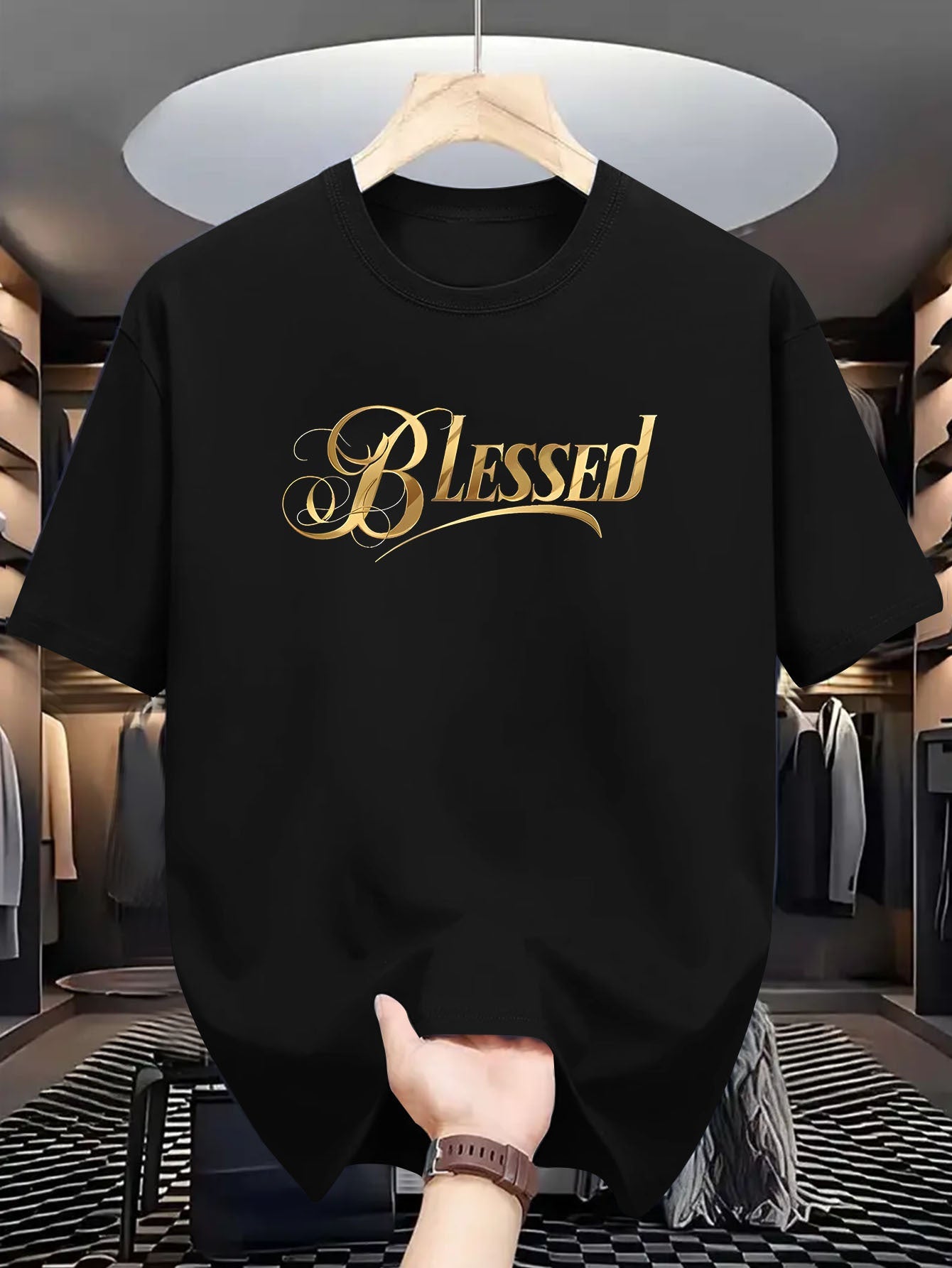 Men's "Blessed" Golden Letter Print Maroon Casual Short Sleeve T-Shirt - Summer Outdoor Gym Training Tee Maximus Echo