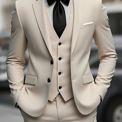Men's 3pcs suit, plain color green fruit collar suit with jacket and formal trousers, suitable for business gatherings, graduation ceremonies, weddings and parties - Maximus Echo
