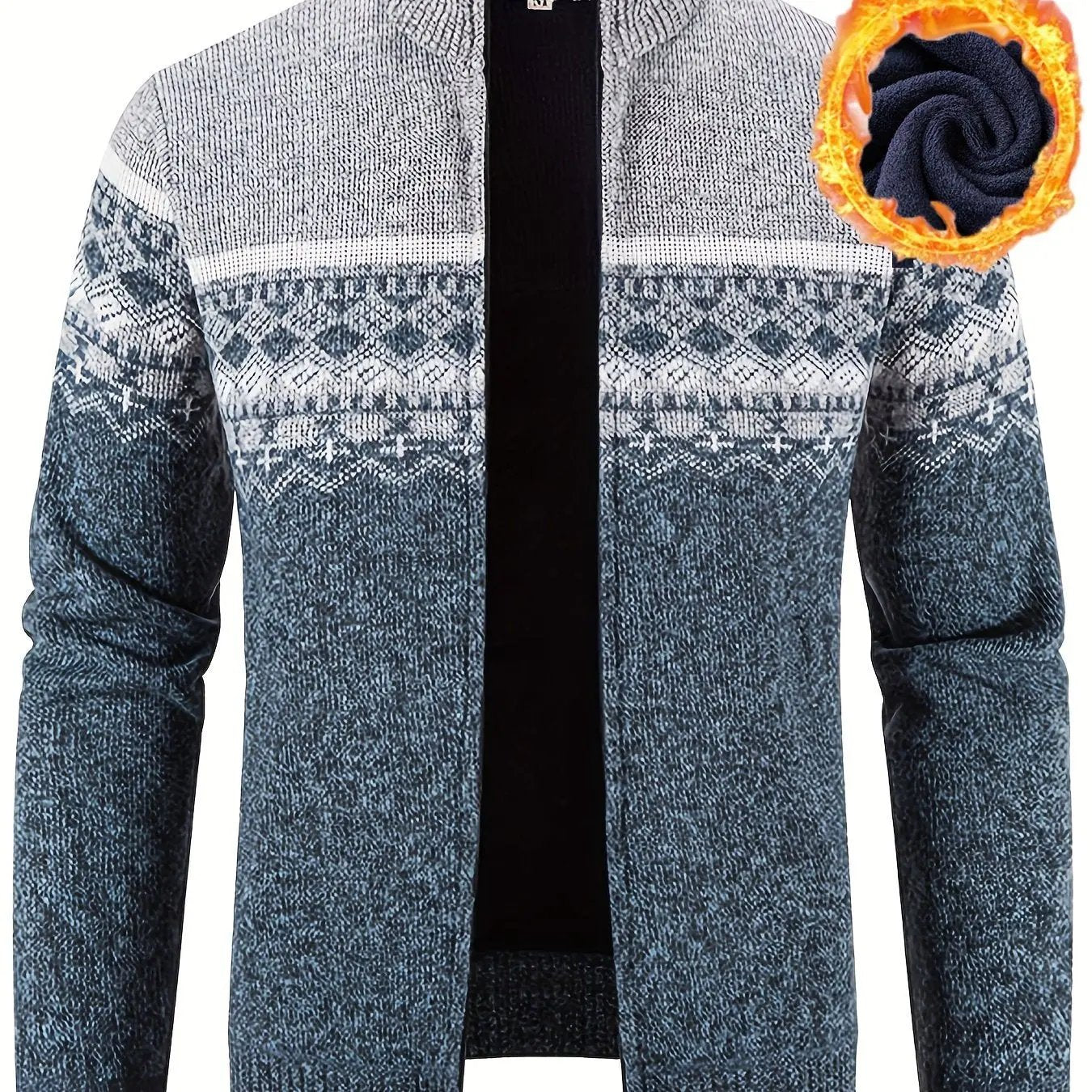 Men's Stand Collar, Knitting Thickened Warm Snowflake Cardigan
