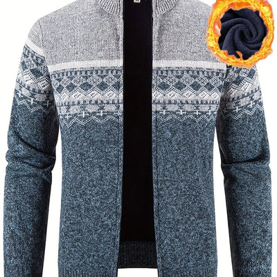 Men's Stand Collar, Knitting Thickened Warm Snowflake Cardigan
