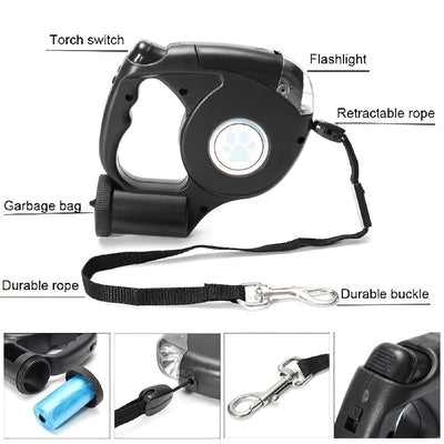 Pet Retractable Leash with a Trash Bin, Dog Leash, Pet Leash, Includes Free Trash Bags. - Maximus Echo