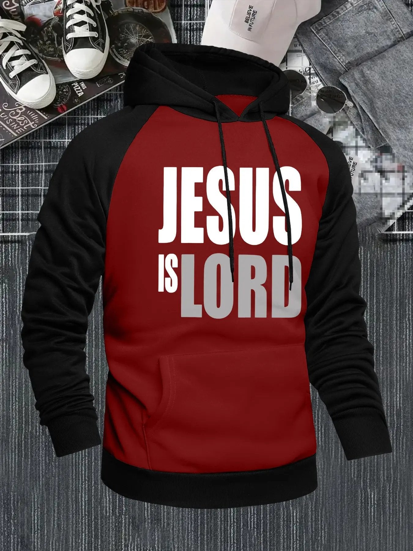 Men's Jesus is Lord Print Hooded Sweatshirt