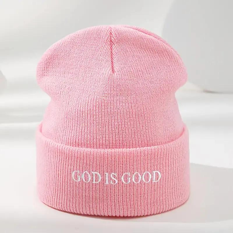 Men's & Women's Black Winter Beanie with 'God is Good' White Cursive Lettering