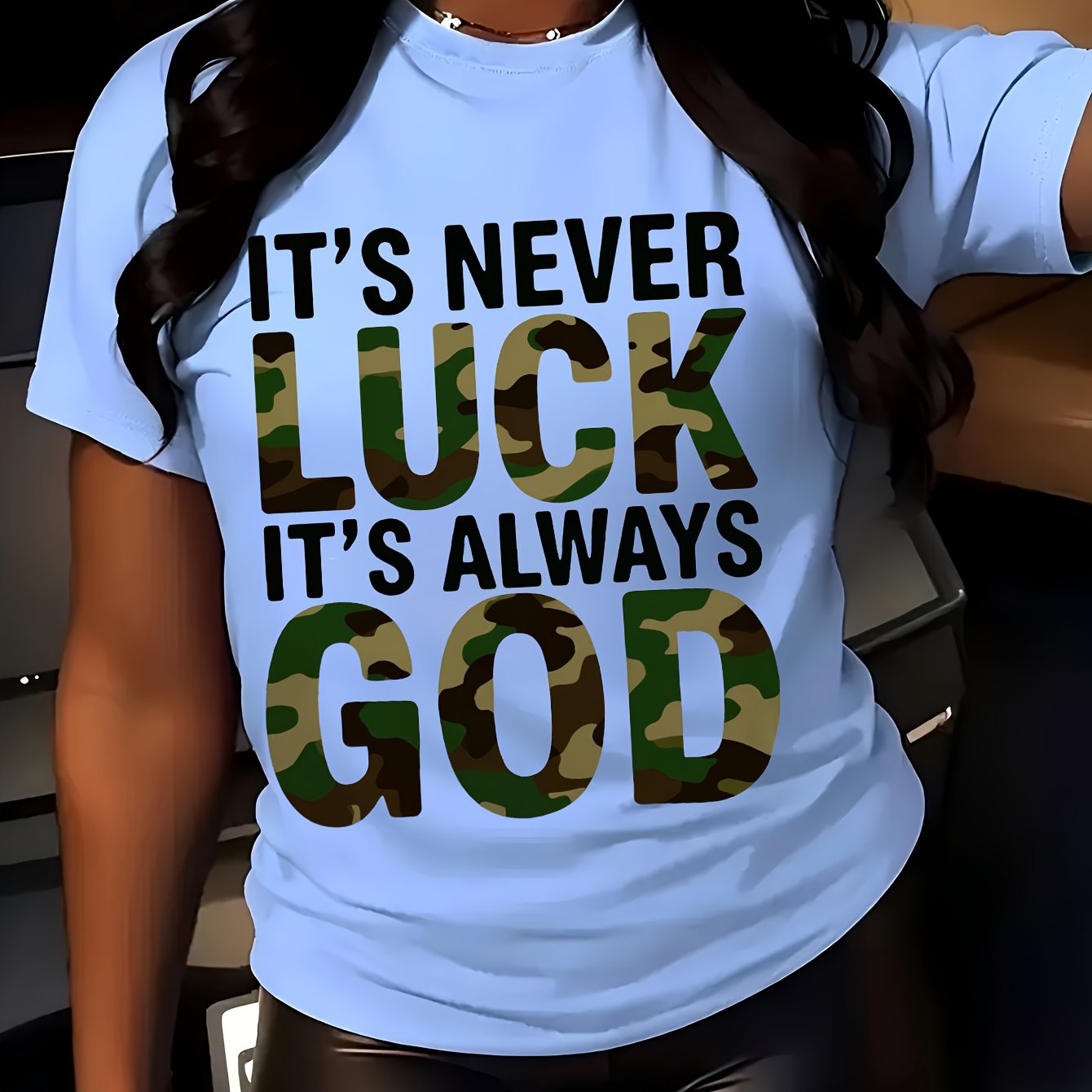 Women'S Casual T-Shirt - "It'S Never Lucky to Be God" Graphic, Comfortable Round Neck - Maximus Echo
