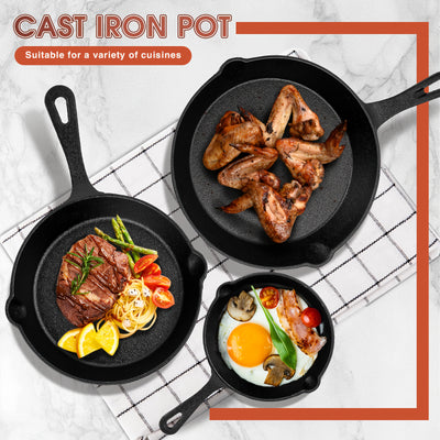 3pcs Non-Stick Cast Iron Skillet Set with Drip Spout - Perfect for Holiday Cooking, RV & Campfire Meals - Maximus Echo