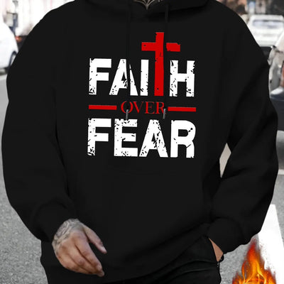 Regular Fit Polyester Men's Casual Knit Hoodie - Faith Over Fear Print Maximus Echo