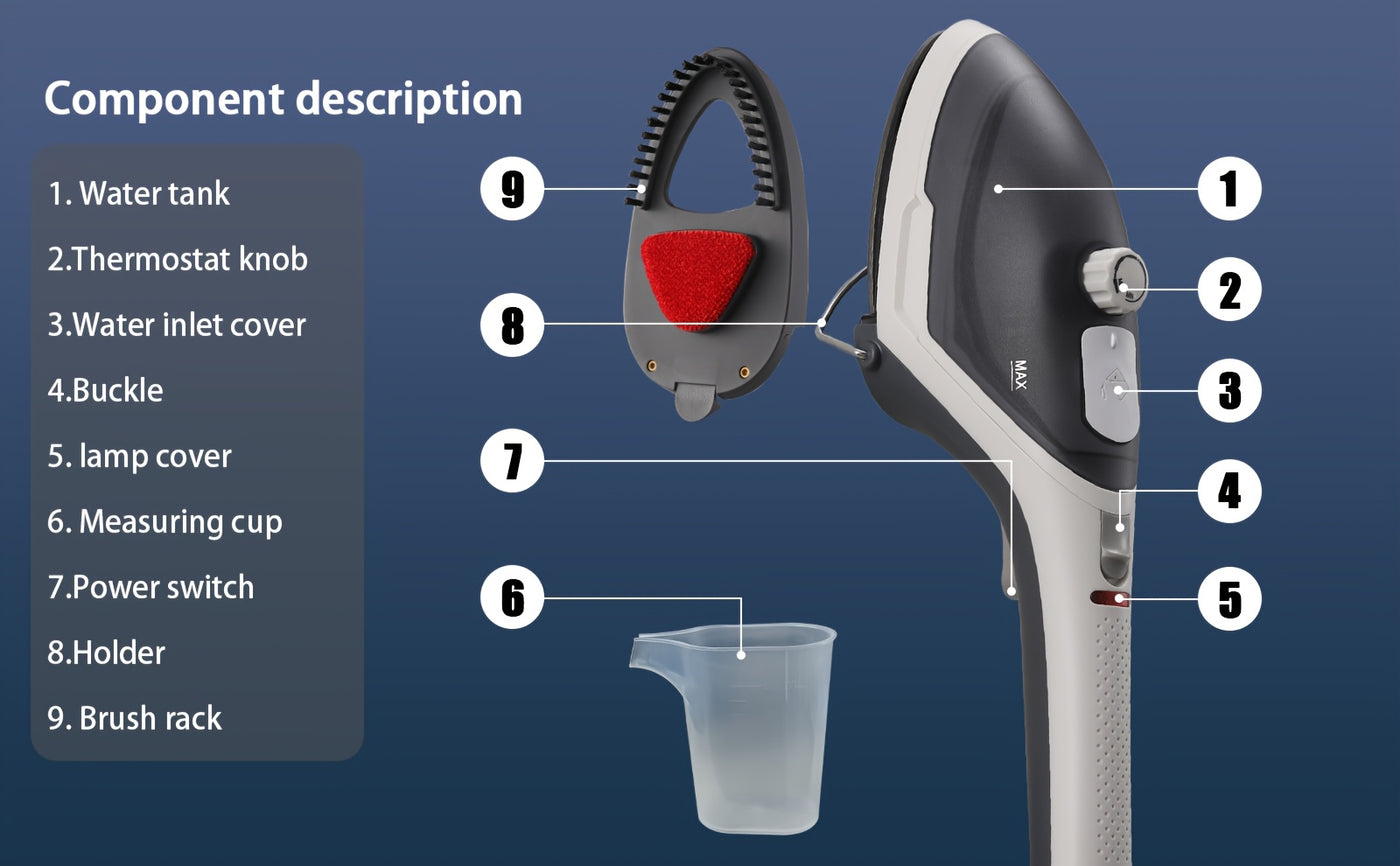 2-in-1 Handheld Garment Steamer , Fast Heat-Up, Detachable Water Tank, Travel-Size Fabric for Home & Travel - 800W, 110V, US Plug - Maximus Echo