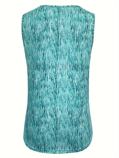Women's Summer Square Neck Sleeveless Tank Top - Floral Print Ruching Detail, Stretchy Polyester-Spandex Blend, Machine Washable - Maximus Echo
