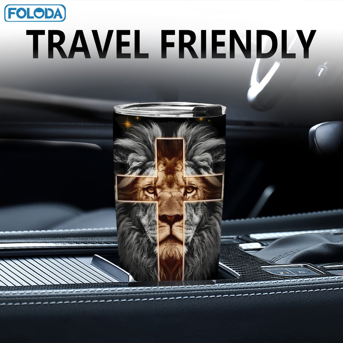 Foloda 20oz Lion-Themed Stainless Steel Tumbler with Lid - Inspirational Design Maximus Echo