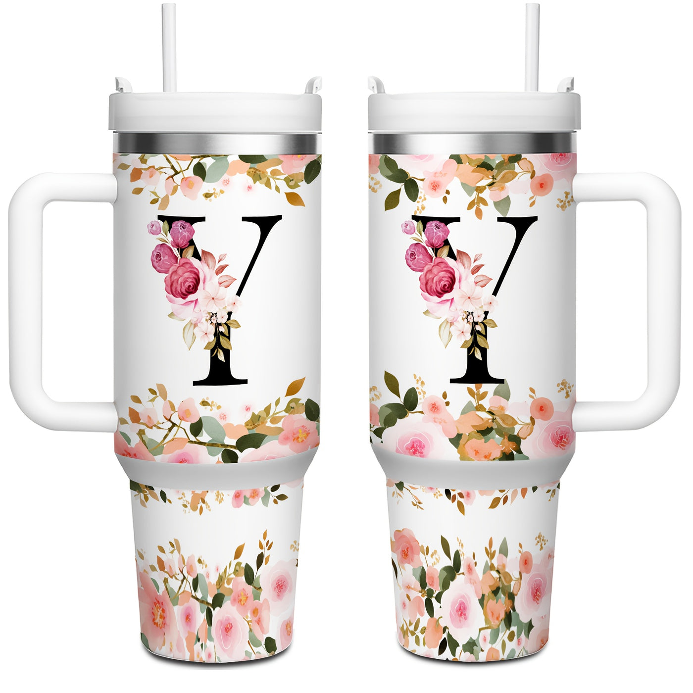 1pc 40oz "A-Z Floral Letters" Stainless Steel Travel Cup, Keeps Hot 12h Cold 24h. Coffee Cup - Maximus Echo
