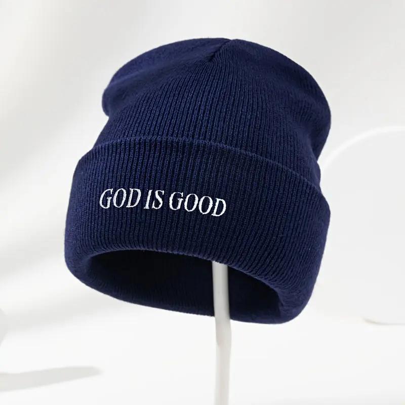 Men's & Women's Black Winter Beanie with 'God is Good' White Cursive Lettering