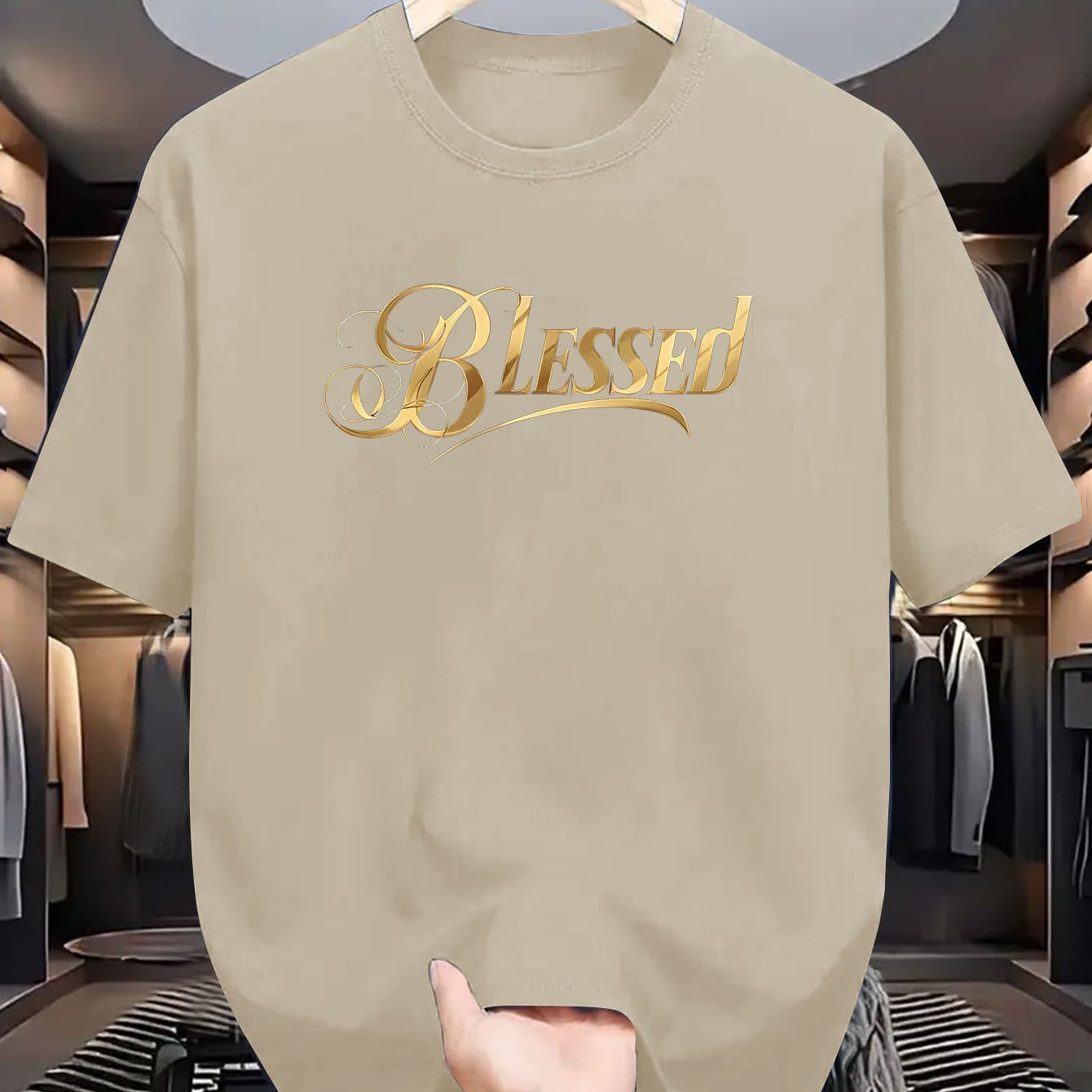 Men's "Blessed" Golden Letter Print Maroon Casual Short Sleeve T-Shirt - Summer Outdoor Gym Training Tee Maximus Echo