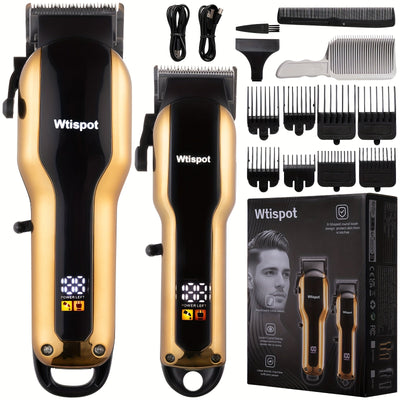 3pcs/se 1pc/sett Men's Professional Golden Hair Clipper & Trimmer Set - USB Rechargeable Hair Cutting Including Electric Shaver,3 Cleaning Brushes Maximus Echo