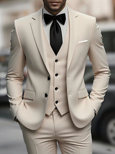 Men's 3pcs suit, plain color green fruit collar suit with jacket and formal trousers, suitable for business gatherings, graduation ceremonies, weddings and parties - Maximus Echo