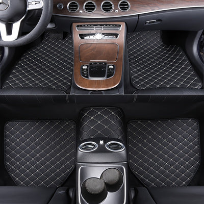 Universal 5pcs set of fashionable PU Leather car floor mats - checkered pattern, easy to install, enhanced interior protection - Maximus Echo