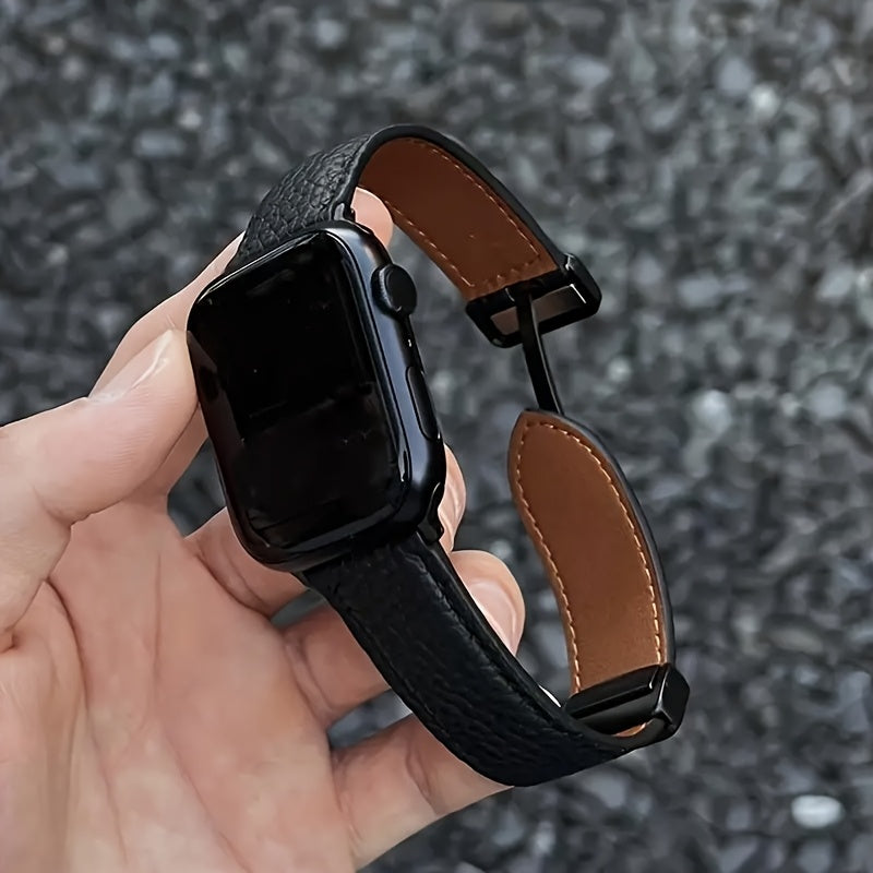 Band for Apple Watch with Magnetic Folding , Waterproof, Iron Clasp - Compatible with Apple Watch ultra SE/ Beige with Dark Brown - Maximus Echo