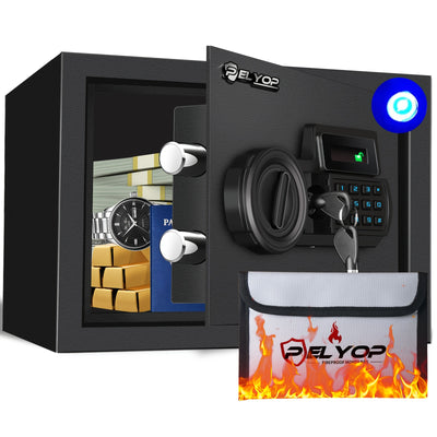 Safe Box, Security Safe Box, Safety Box With Fireproof Document Bag, Backlit Keypad, Display Screen, LED Light, Mute Function, Key Lock, Fireproof Safe For Home Documents Hotel Office, Size 7.87"H X 12.20"W X 7.87"D - Maximus Echo