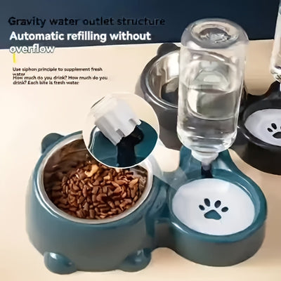 Automatic Pet Feeder And Water Dispenser, Stainless Steel And Plastic, Anti-Slip, No Battery Or Power Needed, for Cats And Small Dogs - Maximus Echo