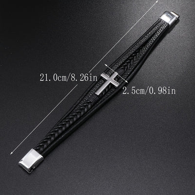 1pc PU Leather Fashion Magnetic Buckle Cross Simple Men's Versatile Woven Bracelet, Father's Day Gift - Maximus Echo