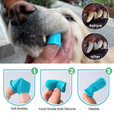 3pcs Pet Dental Care Set, Silicone Dog Toothbrush Set with Finger Brush And Micro-Ciliated Brush, 360 Degree Design, Suitable for Dogs And Cats, Soft Hair,No Battery Required - Maximus Echo