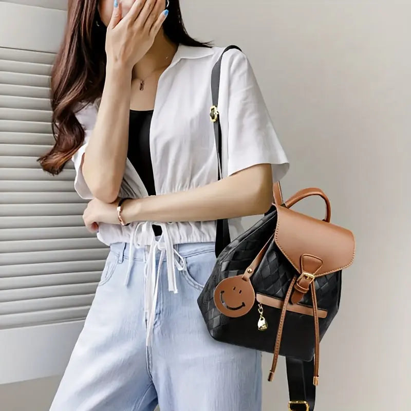 Backpack for Women - Coffee Brown & Black Color Block Design with Golden Buckle, Adjustable Shoulder Straps,- Perfect for Work, Travel - Maximus Echo