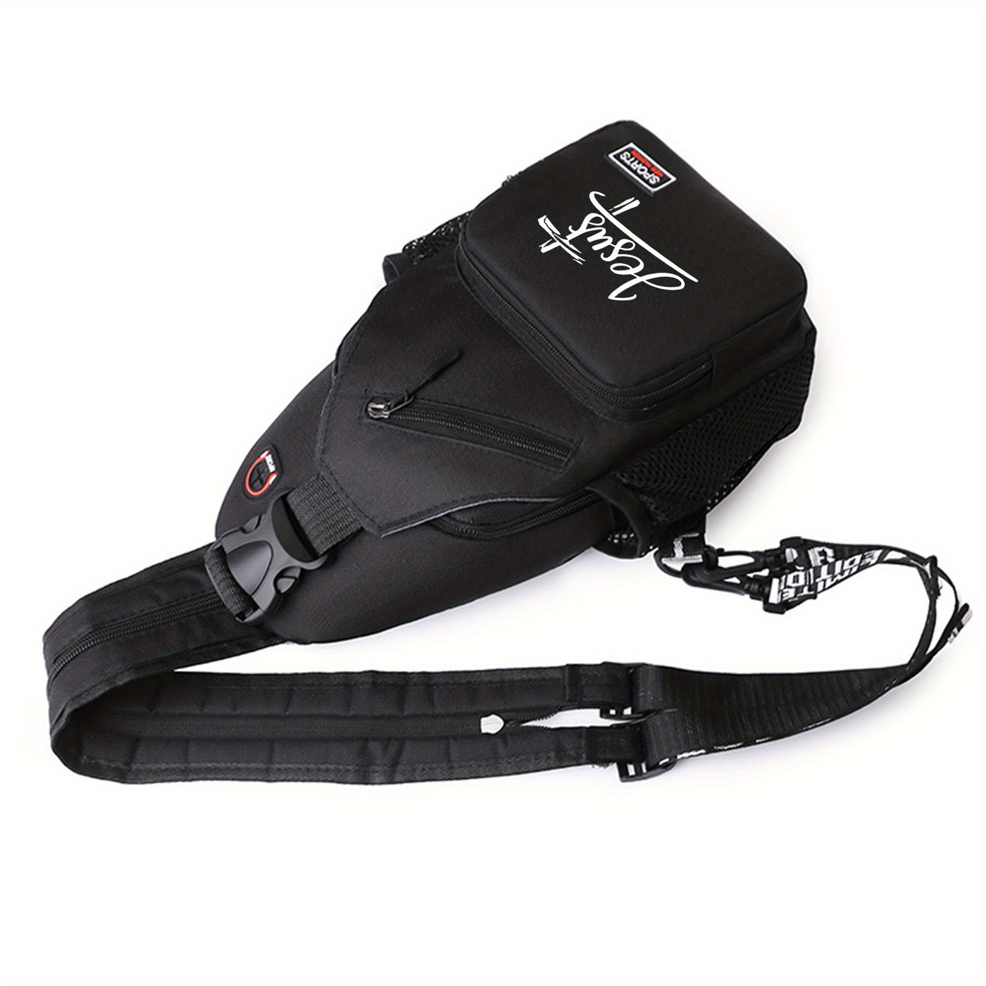 1pc Jesus Printed Crossbody Bag - Large Capacity, Adjustable Strap, Lightweight & Foldable, Black or, Perfect for Outdoor Travel, Work, and Casual Use, Work Accessory | Foldable Design | Durable Polyester - Maximus Echo