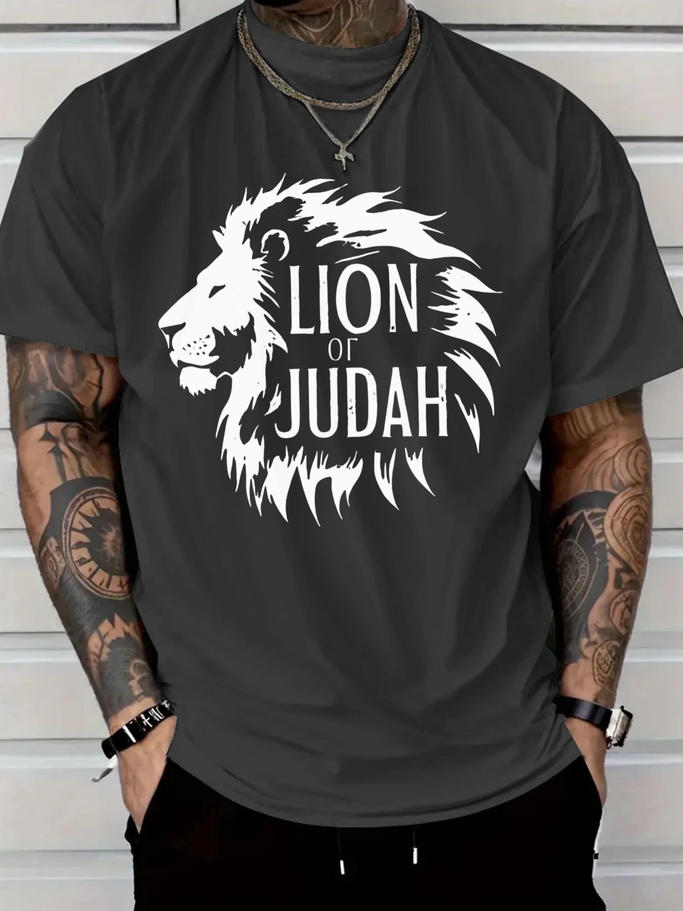 Lion of Judah Graphic T-Shirt - Men'S Red Tee with Bold Black Lion Design - Maximus Echo