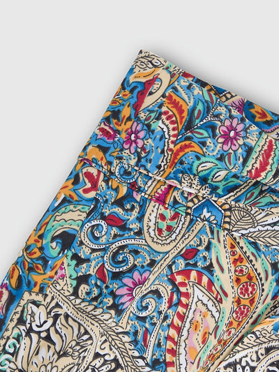 Women's Bohemian Floral Print A-Line Midi Skirt - Vibrant Paisley & Blossom Design, High-Waisted Casual Spring/Summer Skirt, Polyester, Machine Washable, High Waisted Skirt - Maximus Echo